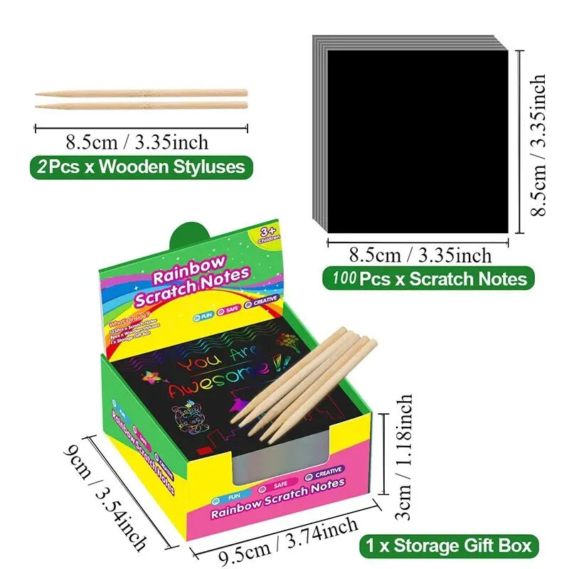 100Pcs Dazzling Scratch Painting Parent Child Interactive Toys Note Cards Handmade Painting ALPENZO