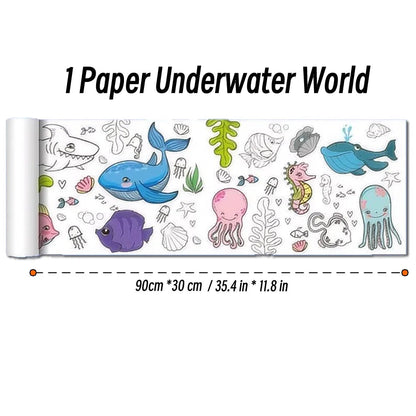 0.9/3M Space Food Animal Canvas Children's Drawing Roll DIY Coloring Paper Roll Color Filling Graffiti Paper-cut Painting School ALPENZO