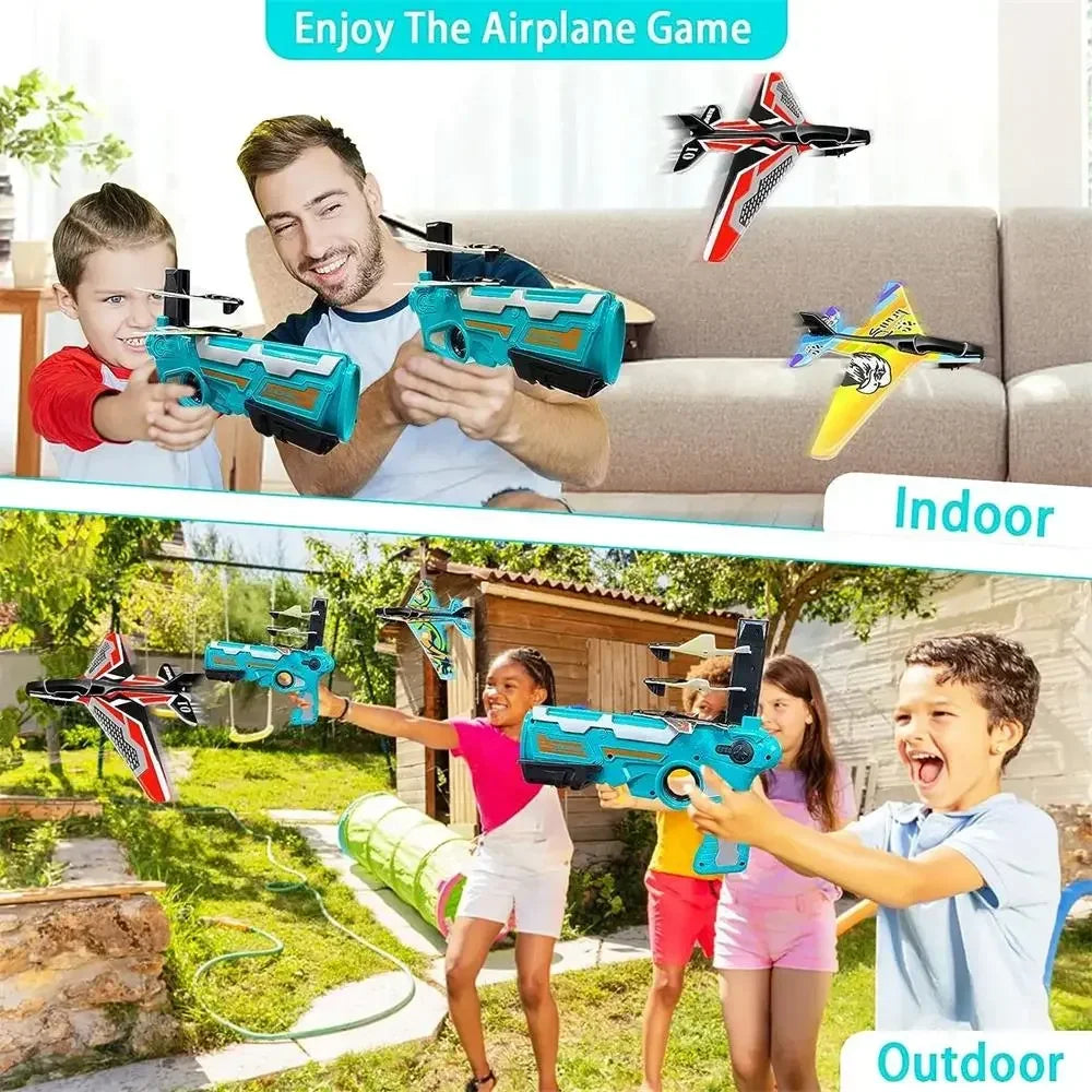 Shooting Air Airplane Launcher Bubble Catapult Plastic Airplane Toy Shooting Game Outdoor Sport Toy for Kids Plane Catapult Gun ALPENZO
