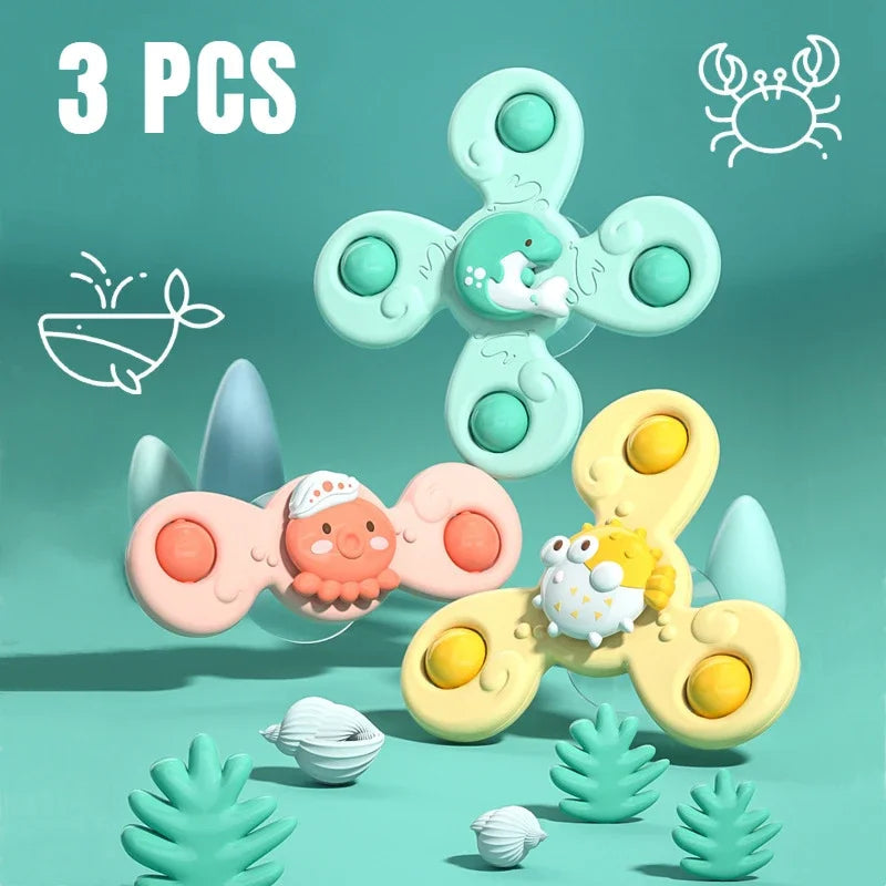 3Pcs/Set Baby Bath Toys Funny Bathing Sucker Spinner Suction Cup Cartoon Rattles Fidget Educational Toys For Children Boys ALPENZO