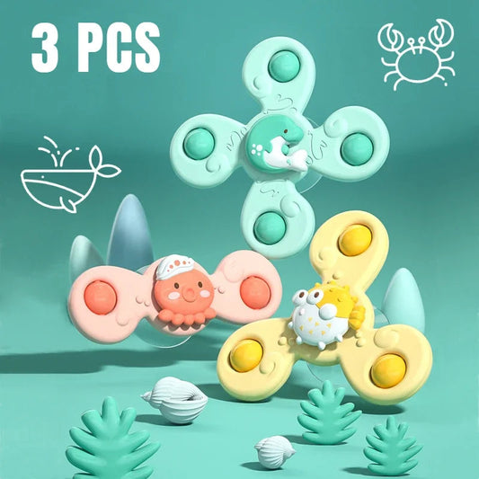 3Pcs/Set Baby Bath Toys Funny Bathing Sucker Spinner Suction Cup Cartoon Rattles Fidget Educational Toys For Children Boys ALPENZO