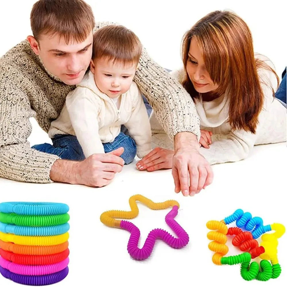 8PCS Colorful Telescopic Tube Pop Tube Stretching Tube Corrugated Tube Children Adult Stress Relief Toy Educational Folding Toys ALPENZO