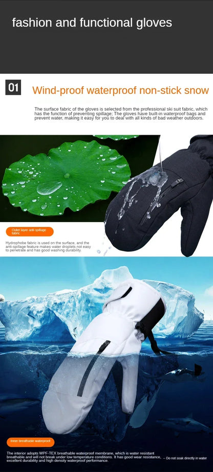 New 2025 Men Women Winter Touch Screen Waterproof Windproof Thermal Thick Snowboarding Snow Gloves Snowmobile Skiing Mittens