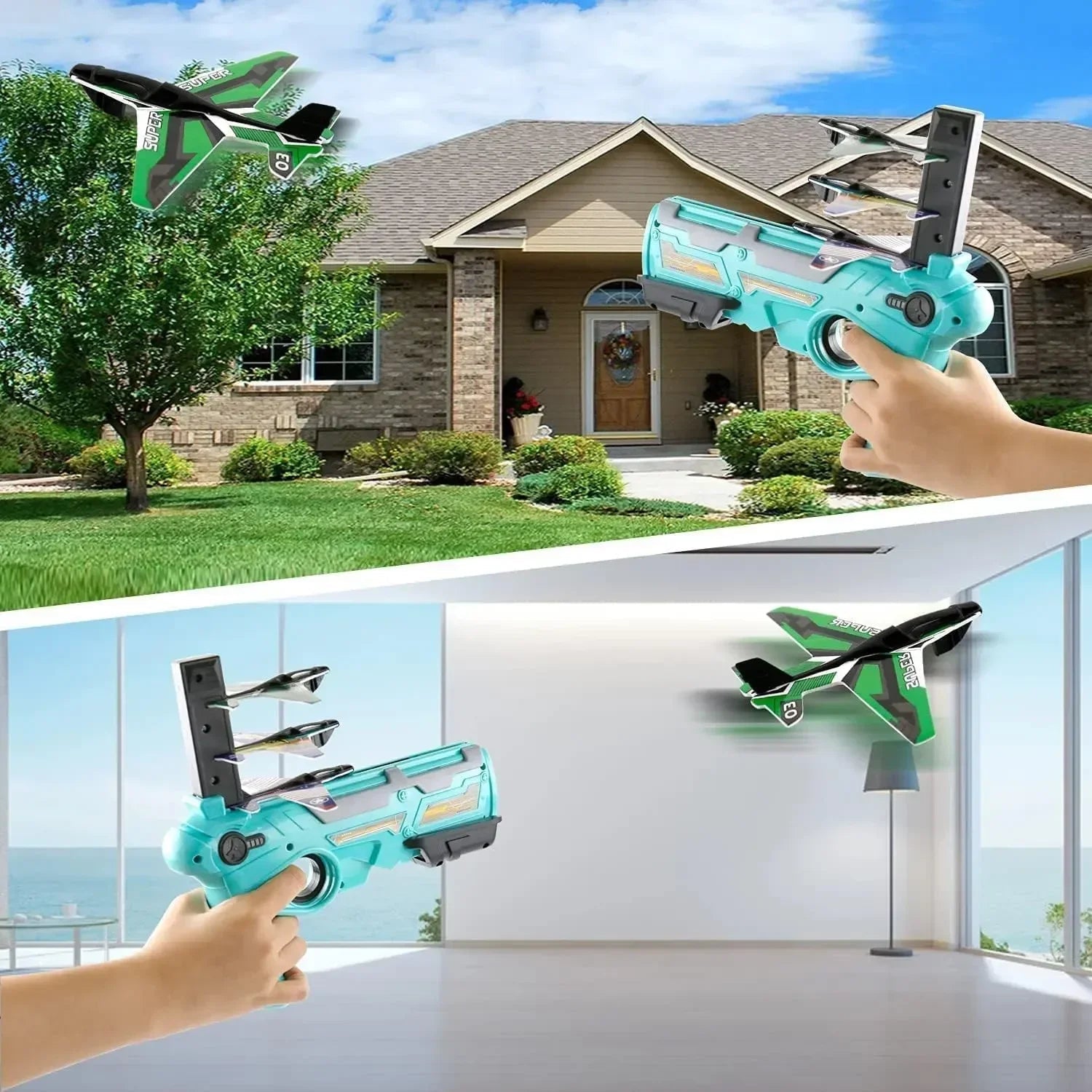 Shooting Air Airplane Launcher Bubble Catapult Plastic Airplane Toy Shooting Game Outdoor Sport Toy for Kids Plane Catapult Gun ALPENZO