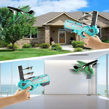 Shooting Air Airplane Launcher Bubble Catapult Plastic Airplane Toy Shooting Game Outdoor Sport Toy for Kids Plane Catapult Gun ALPENZO