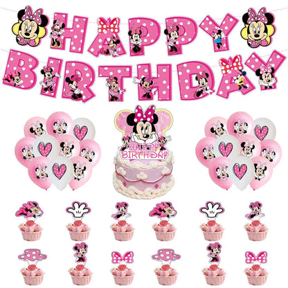 Minnie Mouse Party Decoration Disposable Tableware Minnie Cup Plate Balloon For Girls Baby Bath Birthday Party Supplies ALPENZO