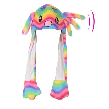 Cartoon Bunny Ear Move Hat Jumping up Toys Rabbit Girls Animal Plush Costume Cosplay Cap Kids Party for Adult Funny Anime Hat ALPENZO