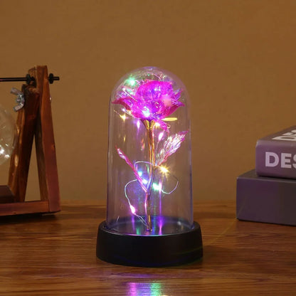 Valentines Day Gift for Girlfriend Eternal Rose LED Light Foil Flower In Glass Cover Mothers Day Wedding Favors Bridesmaid Gift - ALPENZO