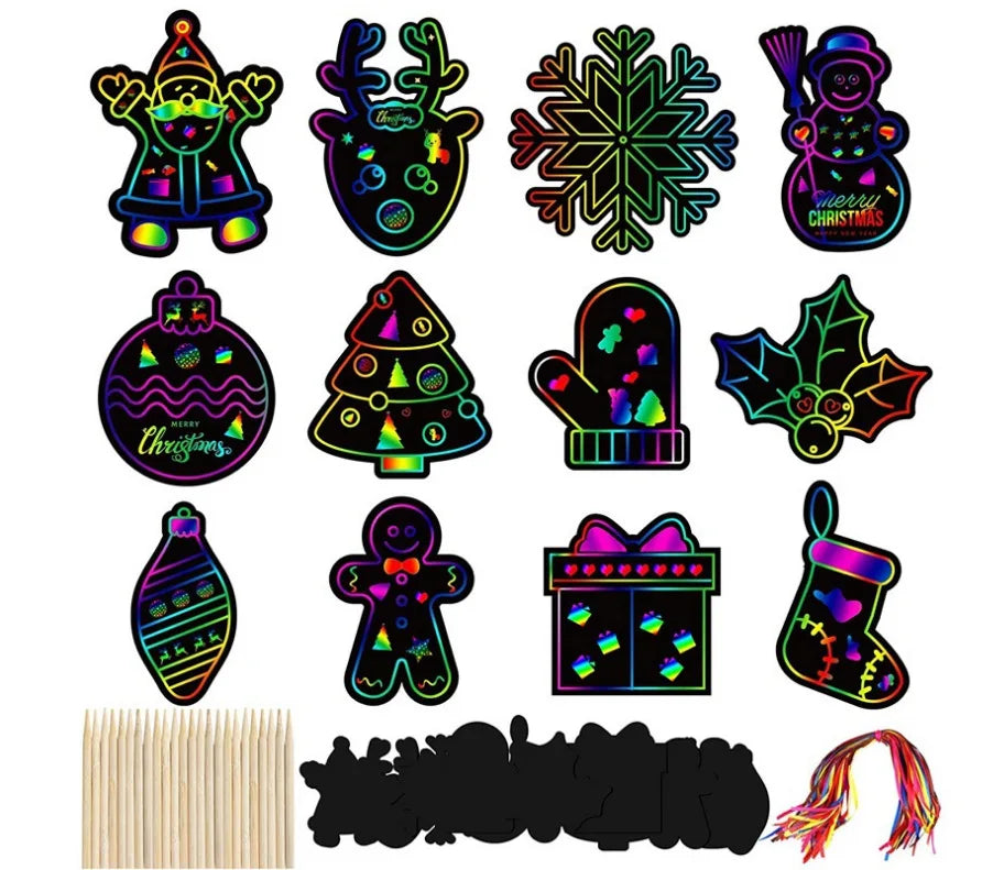 24Pcs Animal DIY Toys Scratching Painting Paper Alien Scratching Painting Colorful Scratching Paper For Kids ALPENZO