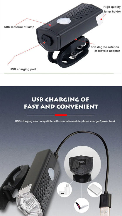 USB Rechargeable Bike Lights Set Bicycle Front Light Rear Lamp Easy to Install 3 Modes Headlight Taillight Cycling Accessories