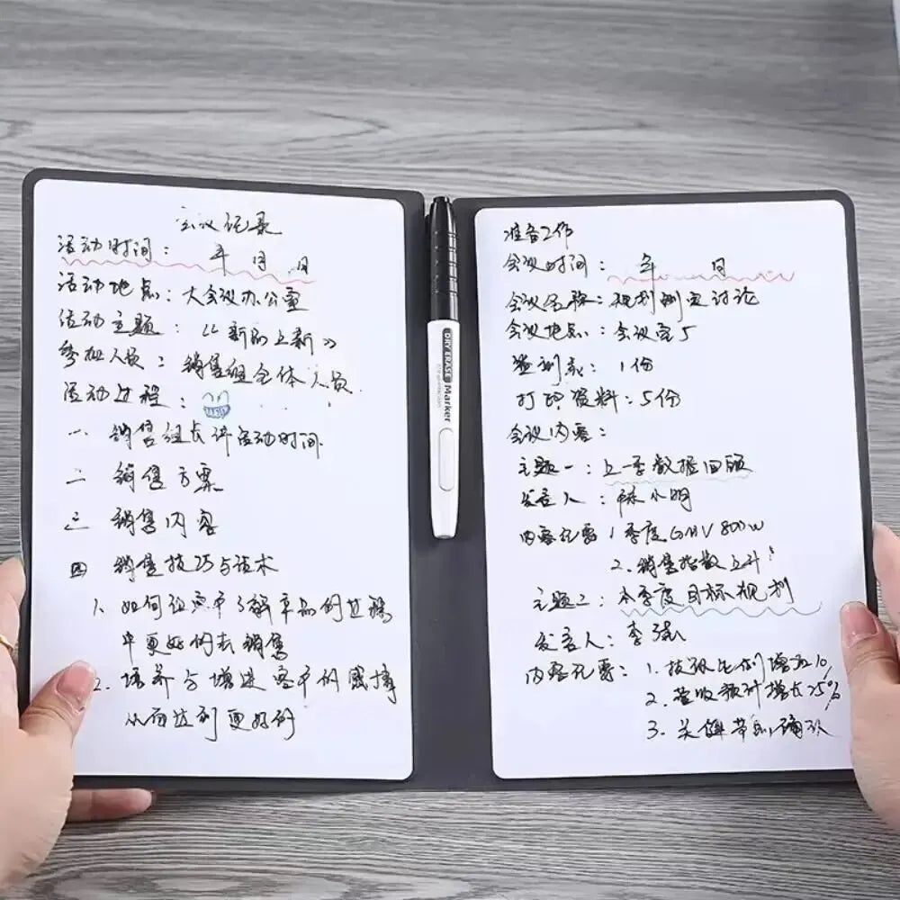 1 Pcs Reusable Whiteboard Notebook Set With Whiteboard Pen Erasing Cloth Leather Memo Pad Weekly Planner Portable Stylish Office ALPENZO