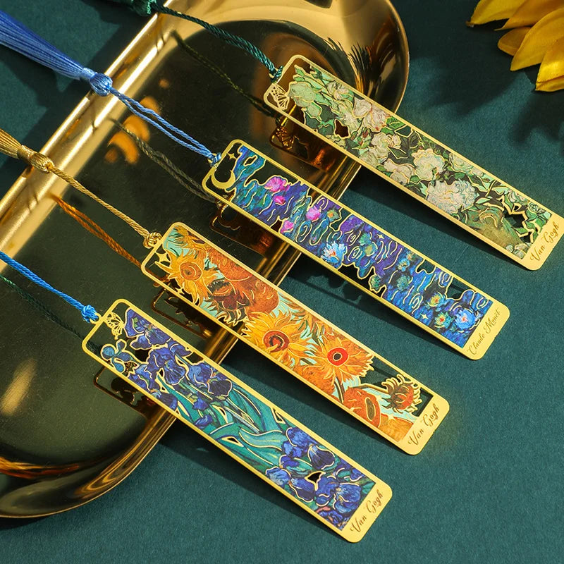 1 pc Retro Floral Painting Metal Bookmark Hollow Bronzing Bookmark With Tassel For Book Club Reader Writers Book Lovers Students ALPENZO