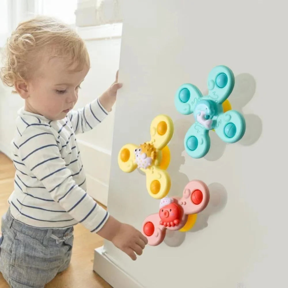 3Pcs/Set Baby Bath Toys Funny Bathing Sucker Spinner Suction Cup Cartoon Rattles Fidget Educational Toys For Children Boys ALPENZO