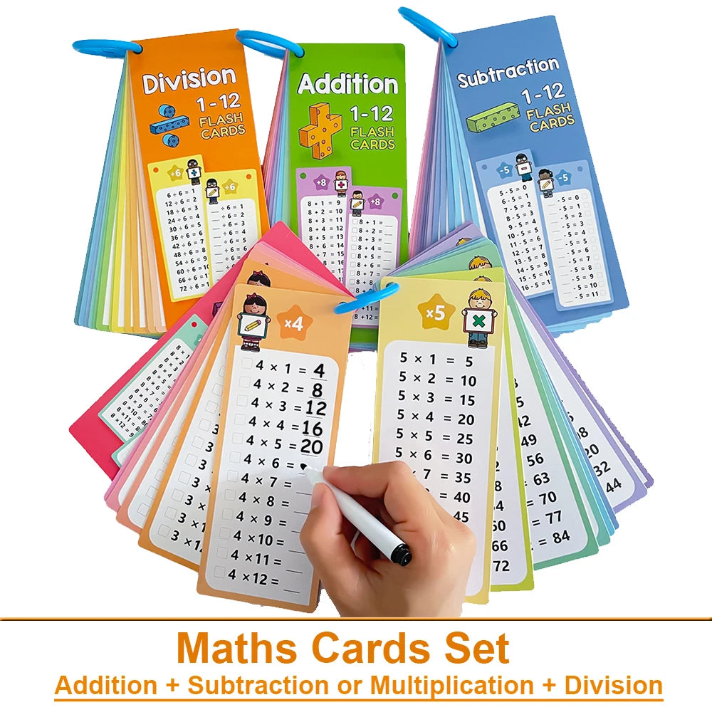 1-12 Maths Table Cards Self Check Math Learning Tool Montessori Mathematical Teaching Aids Add&Subtract or Multiply&Divide Set ALPENZO