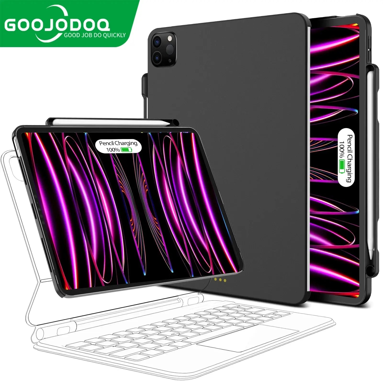 Magnetic Case for iPad Pro 11 2024 Air 4 5 iPad Pro 13 M4 12.9 6th 5th 4th 3rd Gen Magic Keyboard Compatible Case Pencil Holder - ALPENZO