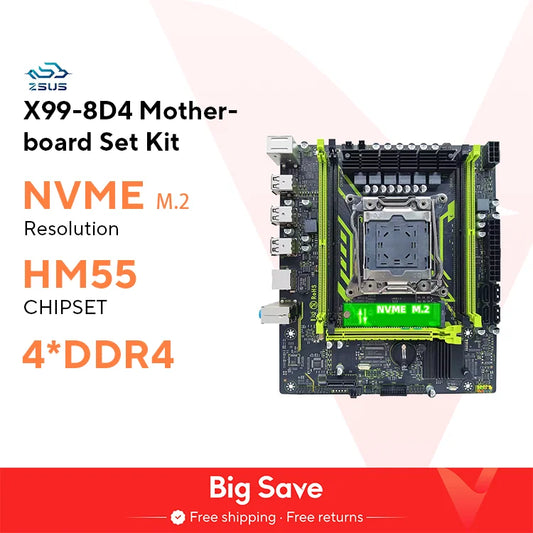 ZSUS X99-8D4 Motherboard Set Kit With LGA2011-3 Xeon E5 2650 V4 CPU DDR4 16GB (1*16GB) 2133MHZ RAM Memory NVME M.2 SATA - ALPENZO
