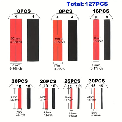 Tubing 2:1 Assortment Polyolefin Tube Car Cable Sleeving Wrap Wire Kit 127pcs Black Red Heat Shrink - ALPENZO