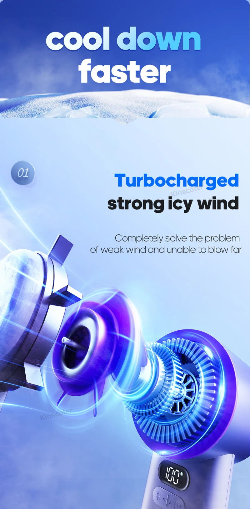 KINSCOTER Portable Handheld Turbo Fan 100 Wind Speeds Adjustable Mini Personal Fan Battery Operated Electric Eyelash Fan ALPENZO