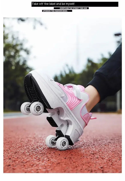 NEW children's sports roller skates deformation shoes 4 four-wheeled roller skates adult runaway shoes student deformation wheel