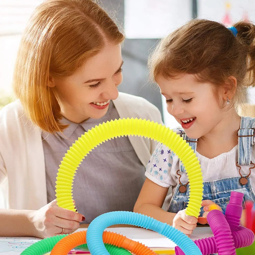 8PCS Colorful Telescopic Tube Pop Tube Stretching Tube Corrugated Tube Children Adult Stress Relief Toy Educational Folding Toys ALPENZO
