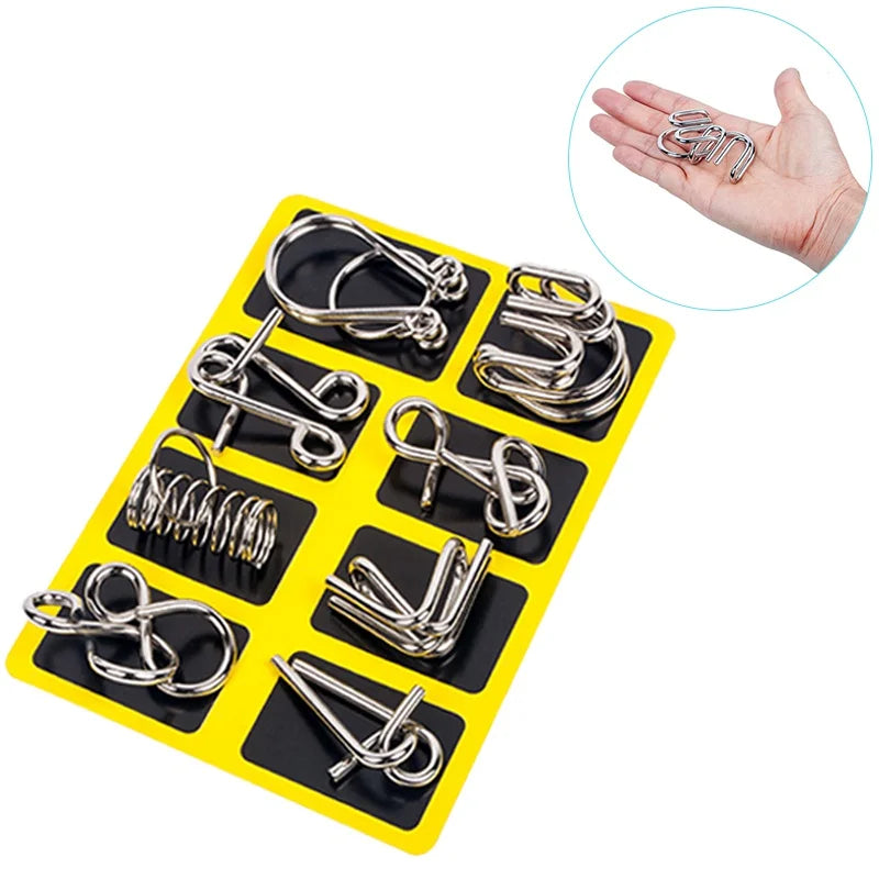 8Pcs/Set Metal Montessori Puzzle Wire IQ Mind Brain Teaser Puzzles Children Adults Interactive Game Reliever Educational Toys ALPENZO