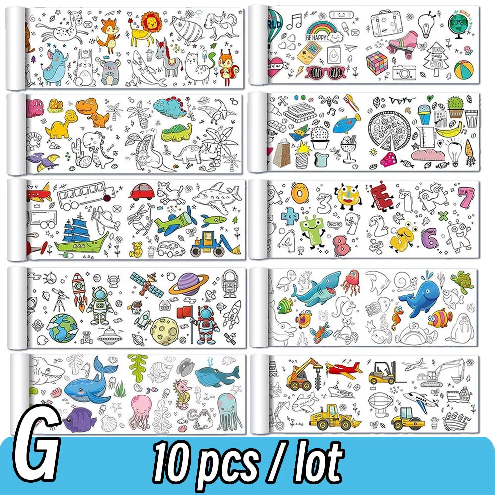 0.9/3M Space Food Animal Canvas Children's Drawing Roll DIY Coloring Paper Roll Color Filling Graffiti Paper-cut Painting School ALPENZO