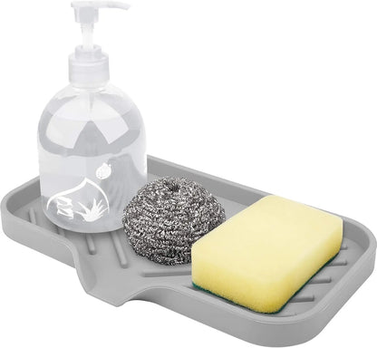 Silicone Kitchen Sink Tray Soap Tray Soap Dish Holder Sponge Holder with Built-in Drain Lip Countertop Sink Kitchen Organizer - ALPENZO