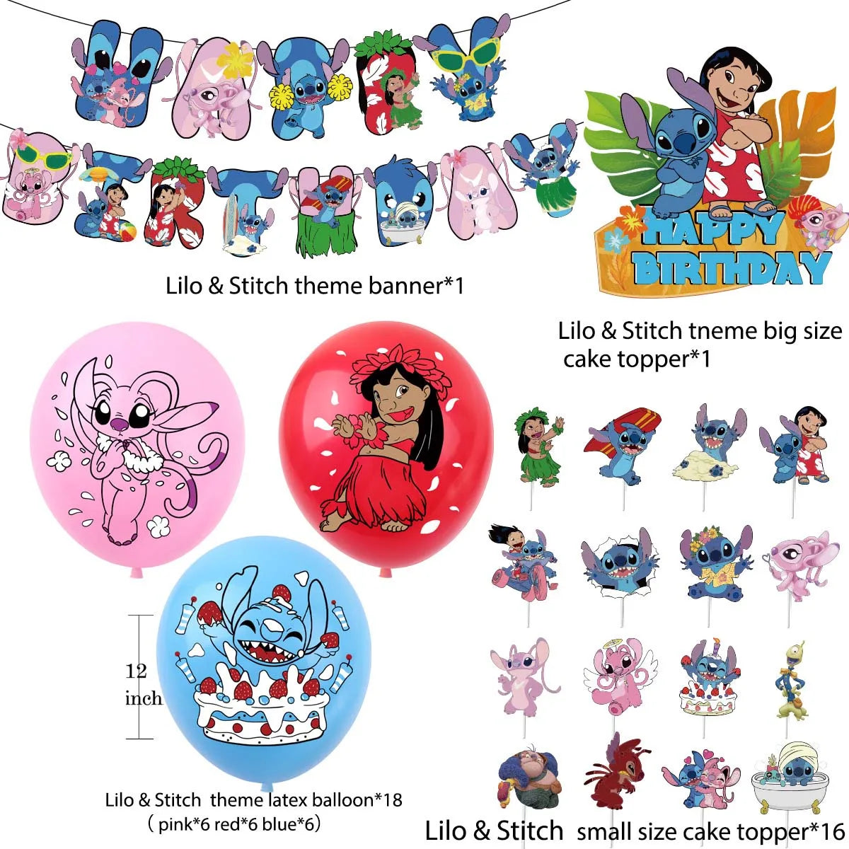 Disney Pink Lilo&Stitch Birthday Party Decorations Disposable Plate Angel Balloon Baby Shower Girls Birthday Party Supplies ALPENZO