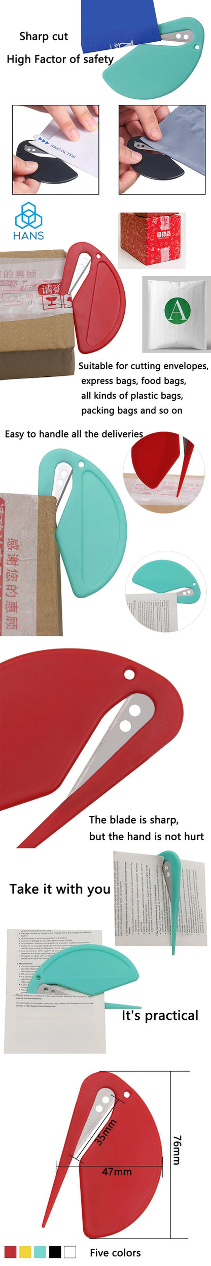 1 Piece Letter Opener Envelope Mail Slitter With Razor Wrapping Cutter Box Opener Safe Mail Opener For Home Office Envelope ALPENZO