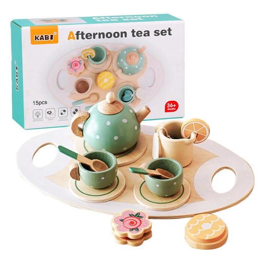 Wooden Afternoon Tea Set Toy Pretend Play Food Learning Role Play Game Early Educational Toys for Toddlers Girls Boys Kids Gifts ALPENZO