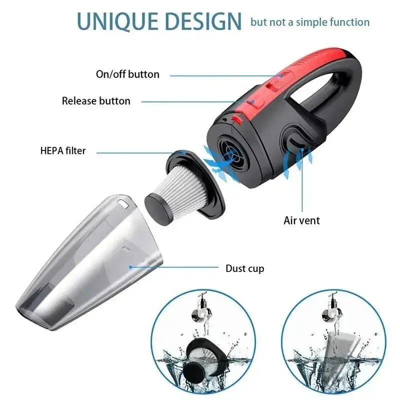 Portable Car Wireless Vacuum Cleaner Powerful Suction Rechargeable Handheld Vacuum Cleaner Quick Charge for Car Home Pet Hair - ALPENZO