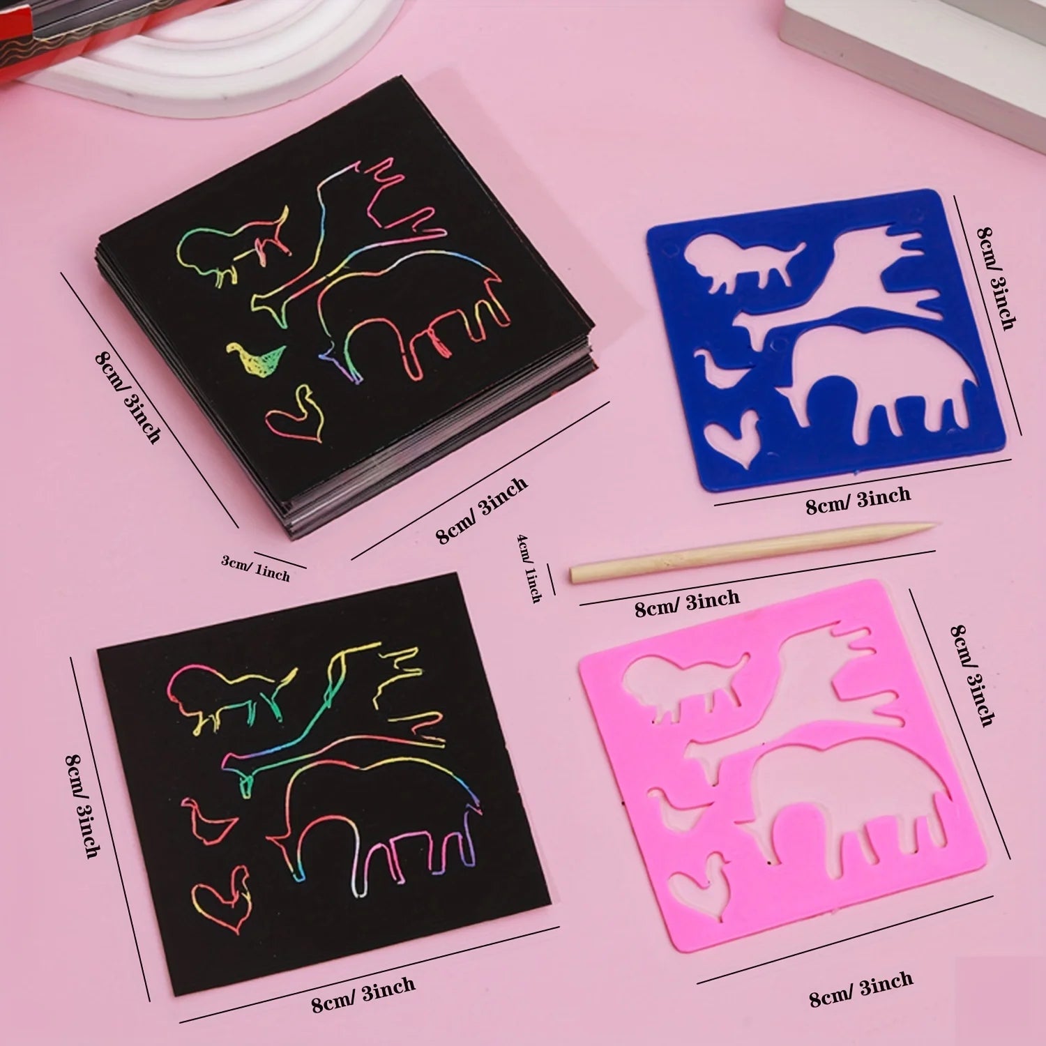 Scratch Paper Art - 100pcs Magic Scratch Off Craft Kit, Rainbow Scratch Magic Drawing Set Paper Pad Board Supply For Children ALPENZO