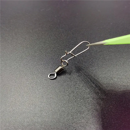 50pcs/lot Fishing Connector  2# 4# 6# 8# 10# Pin Bearing Rolling Swivel Stainless Steel With Snap Fishhook Lure Tackle