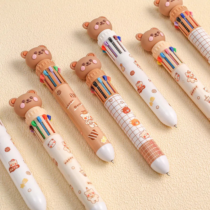10 Colors Ballpoint Pen Cartoon Bear 0.5mm Colorful Ink Gel Pens Silicone Kawaii Pens School Office Supplies Korean Stationery ALPENZO