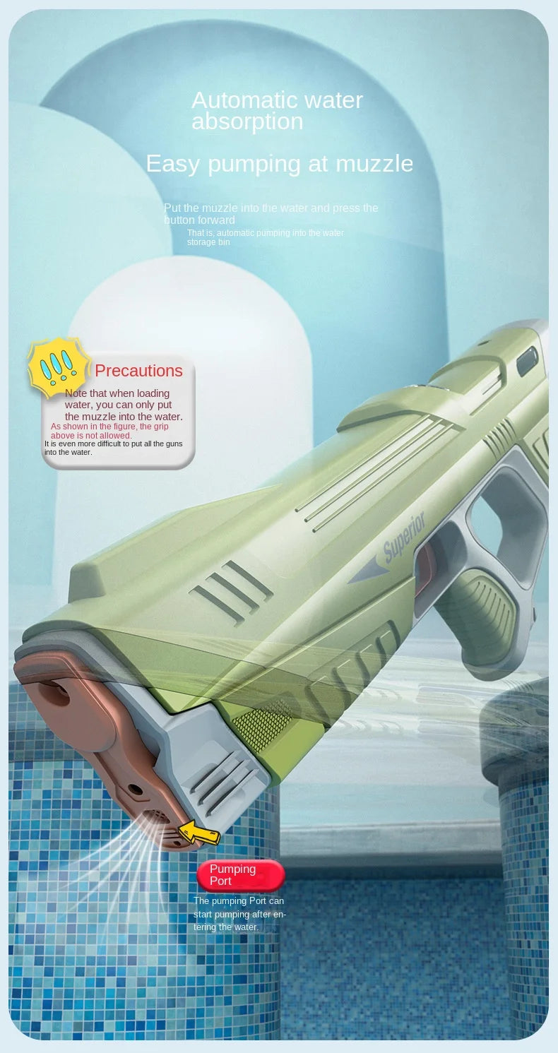 43cm Full Electric Automatic Water Storage Gun Toys Portable Children Summer Beach Outdoor Fight Fantasy Toys for Boys Kids Game ALPENZO