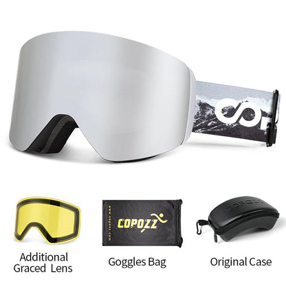 COPOZZ Winter Professional Men Women Ski Goggles Set Magnetic Quick-Change Double Layers Anti-Fog Snowboard Goggles Adults
