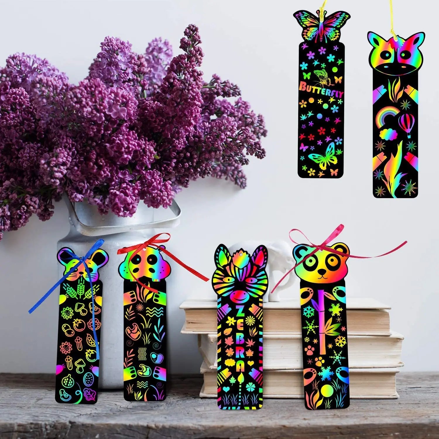 24Pcs Animal DIY Toys Scratching Painting Paper Alien Scratching Painting Colorful Scratching Paper For Kids ALPENZO