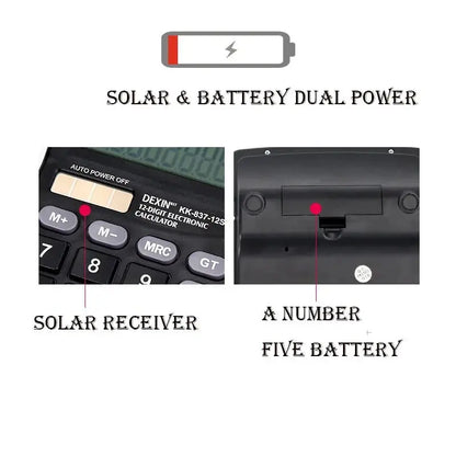 12-Digit Large LCD Display Calculator Standard Function Calculator with Solar & Battery Dual Power for Home Basic Desktop Office - ALPENZO
