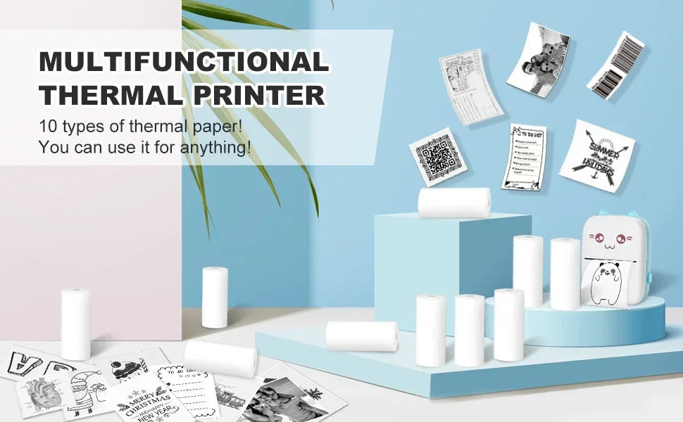 Thermal Printer Paper Rolls for Mini 10 Rolls 2.2in x 19ft  Pocket Printer White Colors Sticky Receipt Paper Rolls POS Papers ALPENZO