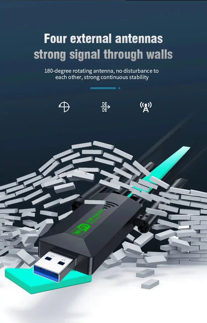 Original 4 Antennas 1200Mbps WiFi USB 3.0 Adapter 2.4G/5GHZ Dual Band WiFi Dongle Wireless Network Card 802.11AX For Win 10/11 - ALPENZO