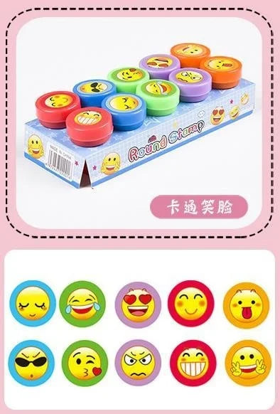 10pcs Assorted Stamps for Kids Self-ink Stamps Children Toy Stamps Smiley Face Seal Scrapbooking DIY Painting Photo Album Decor ALPENZO