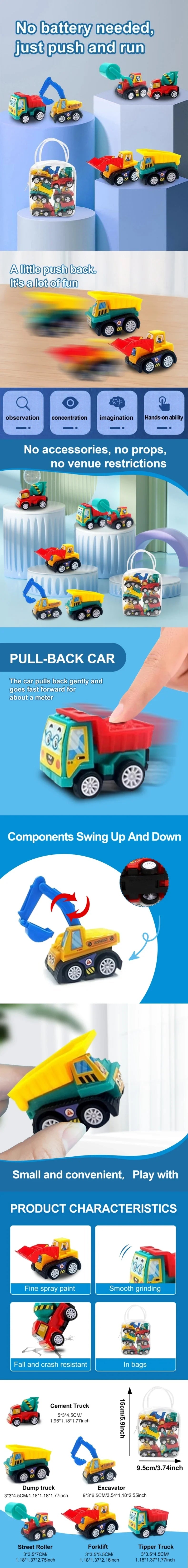 1 Bag 6 PCS Mini Inertial Pull Back Engineering Car Plastic Friction Vehicle Truck Model Toy For Children Boy Girl Birthday Gift ALPENZO