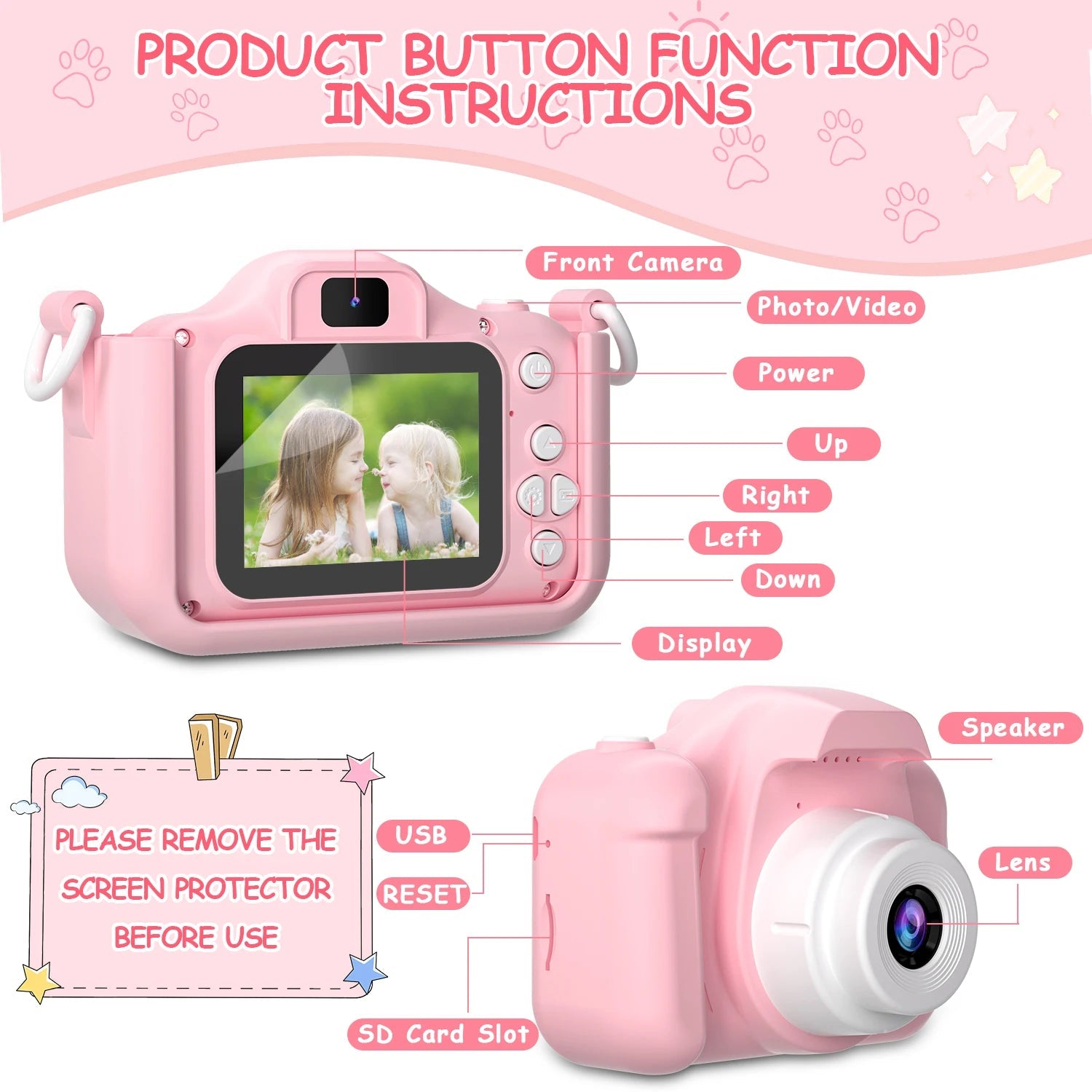 Kdis Camera Toys 1080P HD 2inch Screen Cat Mini Digital Camera for Girls Boys Children Chirtmas Birthday Gift Toys ALPENZO