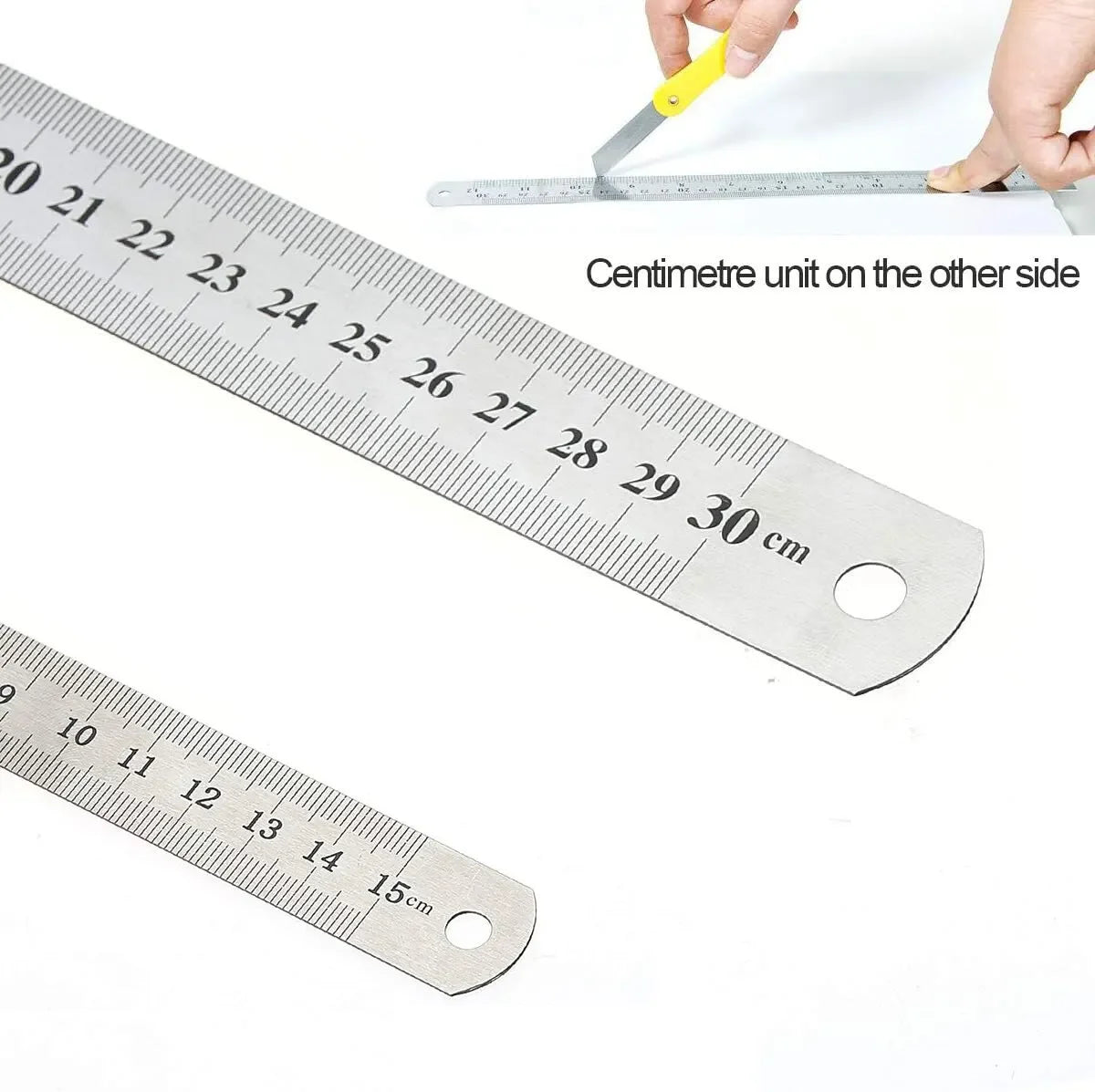 Stainless Steel Double Side Straight Ruler Centimeter Inches Scale Metric Ruler Precision Measuring Tool School Office Supplies ALPENZO
