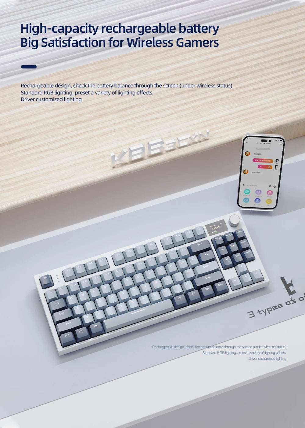 K86 Wireless Hot-Swappable Mechanical Keyboard Bluetooth/2.4g With Display Screen and Volume Rotary Button for Games and Work - ALPENZO