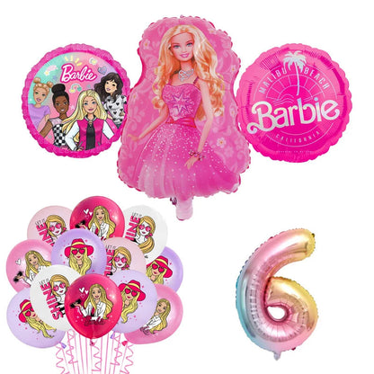 Barbie Birthday Party Supplies Pink Girl Disposable Tableware Banner Cupcake Topper Background Princess Balloons Gift Bag ALPENZO