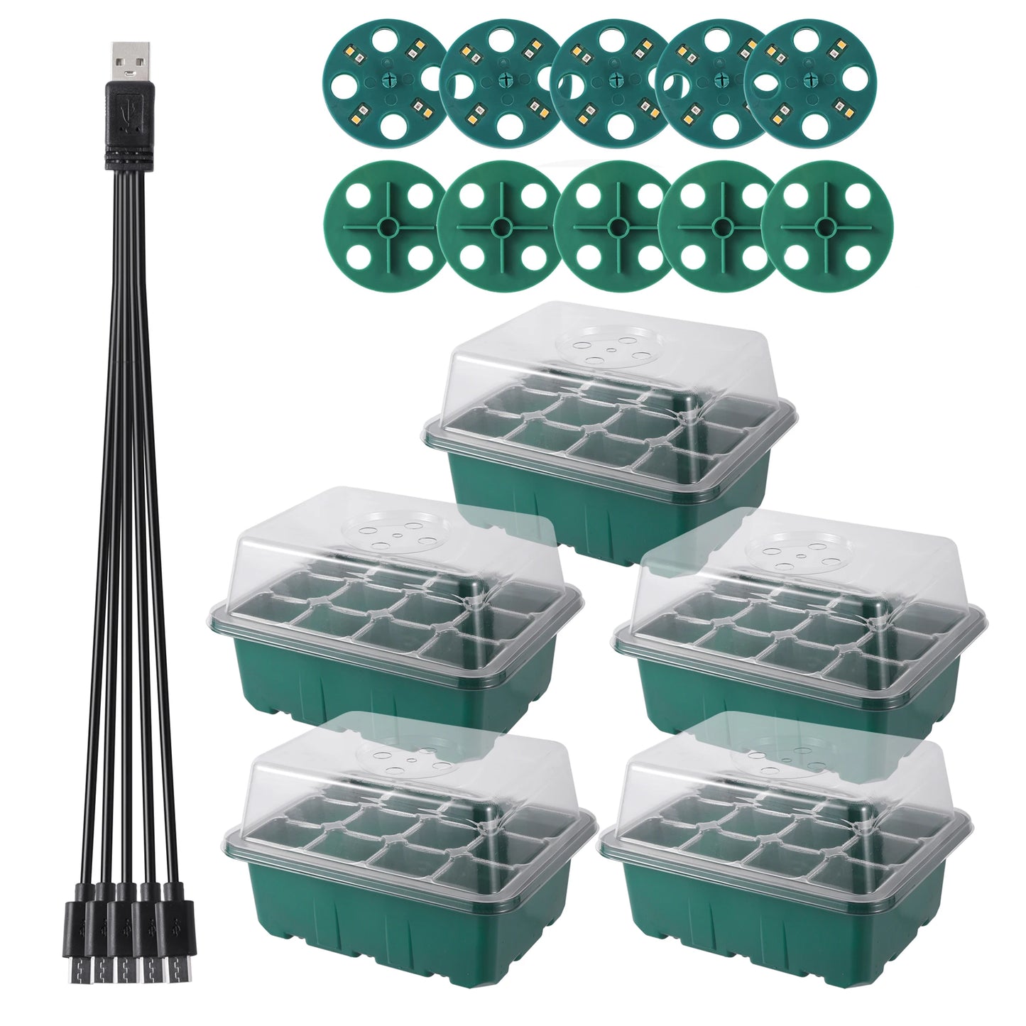 Seed Starter Tray Box With LED Grow Light Nursery Pot Seedling Germination Planter Adjustable Ventilation Humidity 6/12/13 Cell - ALPENZO