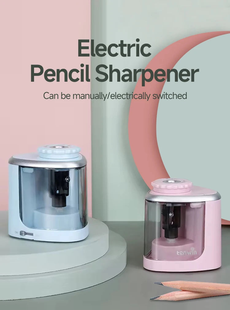 Tenwin Electric/Manual 2 in 1 Pencil Portable Sharpener Safe Student Helical Steel Blade Kids Adults Auto Pencil Sharpener 8005 ALPENZO