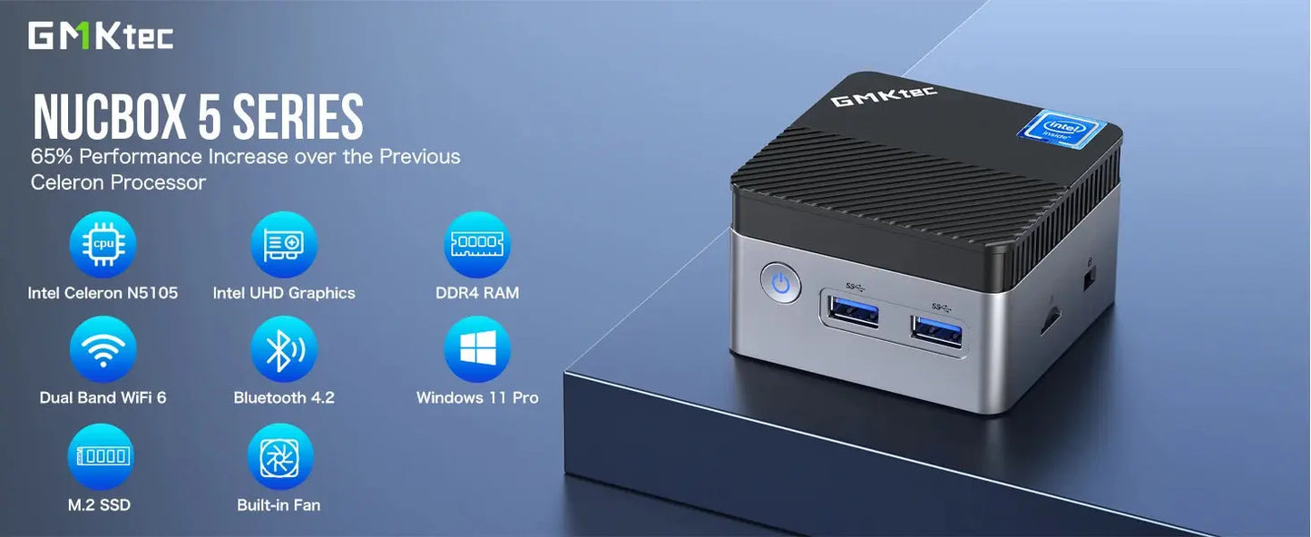 GMKtec KB5 Mini PC Intel Celeron N5105 Windows 11 Pro 4K Mini PC DDR4 8GB RAM 128GB ROM WiFi5 BT4.2 Desktop Computer Work - ALPENZO