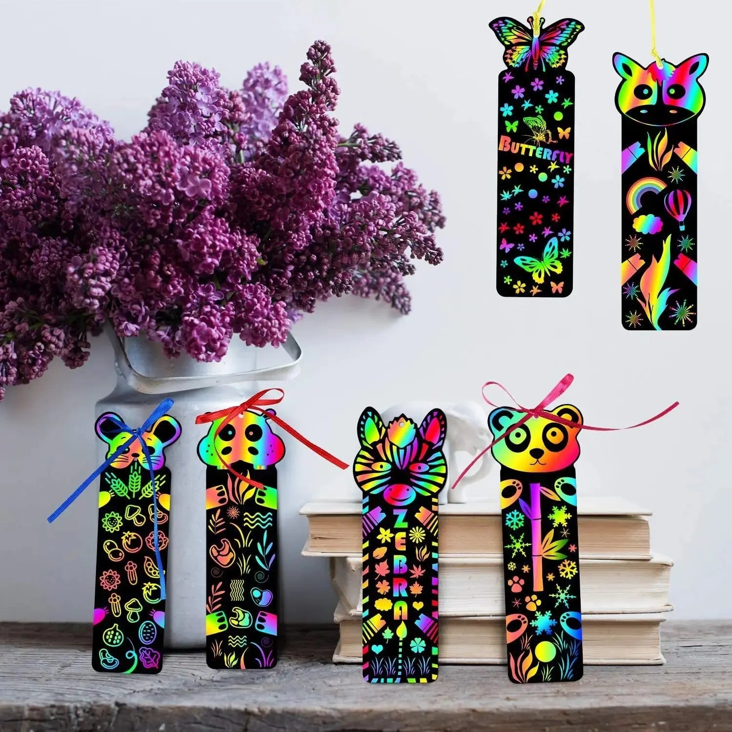 24Pcs Animal DIY Toys Scratching Painting Paper Alien Scratching Painting Colorful Scratching Paper For Kids ALPENZO